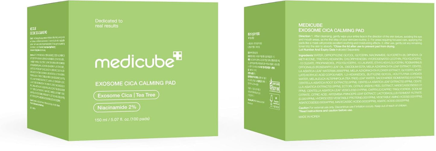 Exosome CICA Tea Tree Calming Toner Pads for Sensitive Skin with Centella Asiatica - Reduces Redness & Breakouts, Low-Irritating & Hydrating Daily Care, Korean Vegan Skincare (100 Pads)